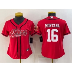 Women San Francisco 49ers 16 Joe Montana Red With Patch Cool Base Stitched Baseball Jersey