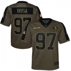 Youth San Francisco 49ers Nick Bosa Nike Olive 2021 Salute To Service Game Jersey