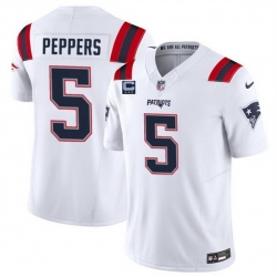 Men New England Patriots 5 Jabrill Peppers White F U S E  With 3 Star C Patch Vapor Limited Stitched Football Jersey