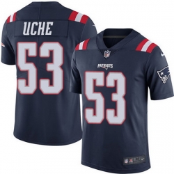 Nike Patriots 53 Josh Uche Navy Blue Men Stitched NFL Limited Rush Jersey