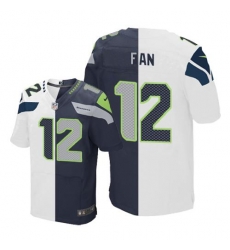 Nike Seahawks #12 Fan White Steel Blue Mens Stitched NFL Elite Split Jersey