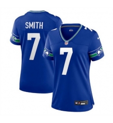 Women Seattle Seahawks 7 Geno Smith Royal Throwback Player Stitched Game Jersey  Run Small