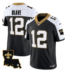 Men New Orleans Saints 12 Chris Olave Black White 2023 F U S E  1987 Legacy Vapor Stitched Jersey