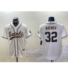 Men New Orleans Saints 32 Tyrann Mathieu White Cool Base Stitched Baseball Jersey  2