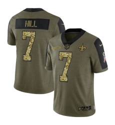 Men New Orleans Saints 7 Taysom Hill 2021 Salute To Service Olive Camo Limited Stitched Jersey