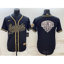 Men New Orleans Saints Black Gold Team Big Logo With Patch Cool Base Stitched Baseball Jersey