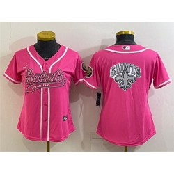 Women New Orleans Saints Pink Team Big Logo With Patch Cool Base Stitched Baseball Jersey