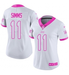 Nike Giants #11 Phil Simms White Pink Womens Stitched NFL Limited Rush Fashion Jersey