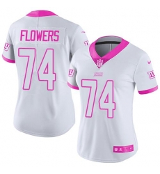 Nike Giants #74 Ereck Flowers White Pink Womens Stitched NFL Limited Rush Fashion Jersey