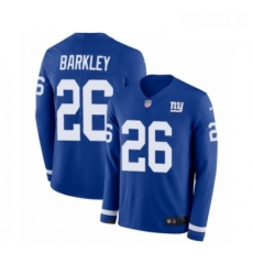 Youth Nike New York Giants 26 Saquon Barkley Limited Royal Blue Therma Long Sleeve NFL Jersey