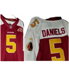 Men Washington REDSKINS 5 Jayden Daniels Burgundy White Vapor Limited 75th Anniversary Vapor Limited Stitched Football Jersey