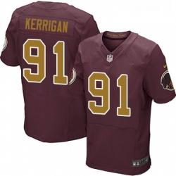 Mens Nike Washington Redskins 91 Ryan Kerrigan Elite Burgundy RedGold Number Alternate 80TH Anniversary NFL Jersey