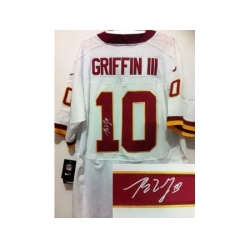 Nike Washington Redskins 10 Robert Griffin III White Elite Signed NFL Jersey