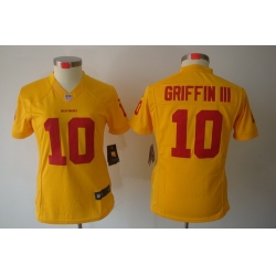 Women Nike Washington Redskins #10 Griffin III Yellow Color[NIKE LIMITED Jersey] 80TH Patch