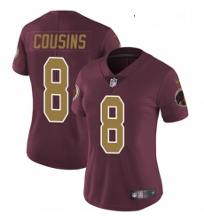 Womens Nike Washington Redskins 8 Kirk Cousins Burgundy RedGold Number Alternate 80TH Anniversary Vapor Untouchable Limited Player NFL Jersey