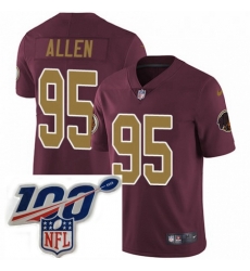 Youth Nike Washington Redskins 95 Jonathan Allen Burgundy RedGold Number Alternate 80TH Anniversary Vapor Untouchable Limited Stitched 100th anniversary Ne