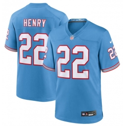 Men Tennessee Titans 22 Derrick Henry Light Blue Throwback Player Stitched Game Jersey