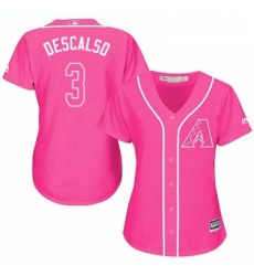 Womens Majestic Arizona Diamondbacks 3 Daniel Descalso Authentic Pink Fashion MLB Jersey 