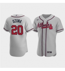 Men Atlanta Braves 20 Marcell Ozuna Grey Flex Base Stitched Jersey