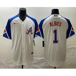 Men's Atlanta Braves #1 Ozzie Albies White 2023 City Connect Cool Base Stitched Jersey