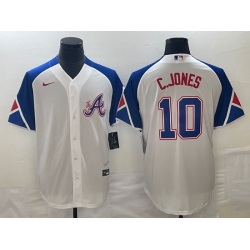 Men's Atlanta Braves #10 Chipper Jones White 2023 City Connect Cool Base Stitched Jersey