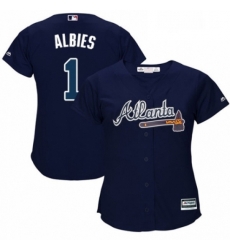 Womens Majestic Atlanta Braves 1 Ozzie Albies Authentic Blue Alternate Road Cool Base MLB Jersey 