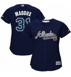 Womens Majestic Atlanta Braves 31 Greg Maddux Authentic Blue Alternate Road Cool Base MLB Jersey