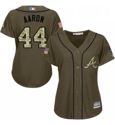 Womens Majestic Atlanta Braves 44 Hank Aaron Authentic Green Salute to Service MLB Jersey