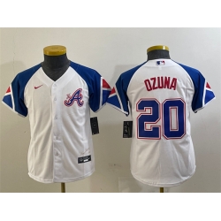 Youth Atlanta Braves 20 Marcell Ozuna White 2023 City Connect Stitched Baseball Jersey