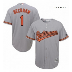 Mens Majestic Baltimore Orioles 1 Tim Beckham Replica Grey Road Cool Base MLB Jersey 