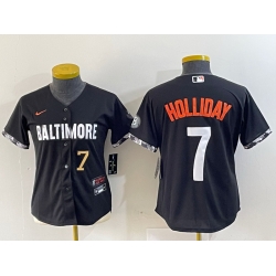 Women Baltimore Orioles 7 Jackson Holliday Black 2023 City Connect Cool base jerseys  2