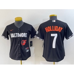 Women  Baltimore Orioles 7 Jackson Holliday Black 2023 City Connect Cool base jerseys
