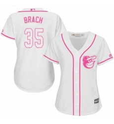 Womens Majestic Baltimore Orioles 35 Brad Brach Authentic White Fashion Cool Base MLB Jersey 