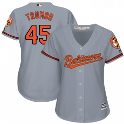 Womens Majestic Baltimore Orioles 45 Mark Trumbo Replica Grey Road Cool Base MLB Jersey