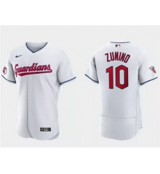 Men Cleveland Guardians 10 Mike Zunino White Flex Base Stitched Jersey