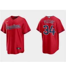 Men Cleveland Guardians 34 Zach Plesac Red Cool Base Stitched Jersey