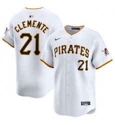 Men Pittsburgh Pirates 21 Roberto Clemente White Home Limited Stitched Baseball Jersey