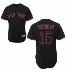 Mens Majestic Boston Red Sox 15 Dustin Pedroia Authentic Black Fashion MLB Jersey