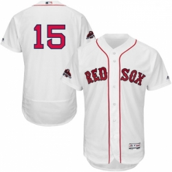 Mens Majestic Boston Red Sox 15 Dustin Pedroia White Home Flex Base Authentic Collection 2018 World Series Jersey 