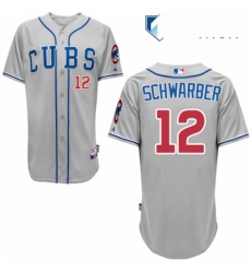 Mens Majestic Chicago Cubs 12 Kyle Schwarber Authentic Grey Alternate Road Cool Base MLB Jersey