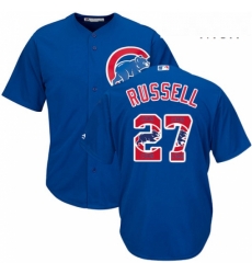 Mens Majestic Chicago Cubs 27 Addison Russell Authentic Royal Blue Team Logo Fashion Cool Base MLB Jersey