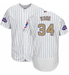 Mens Majestic Chicago Cubs 34 Kerry Wood Authentic White 2017 Gold Program Flex Base MLB Jersey