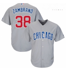 Mens Majestic Chicago Cubs 38 Carlos Zambrano Replica Grey Road Cool Base MLB Jersey