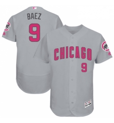 Mens Majestic Chicago Cubs 9 Javier Baez Grey Mothers Day Flexbase Authentic Collection MLB Jersey