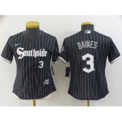 Women Chicago White Sox 3 Harold Baines 2021 Black Connect City Stitched Jersey