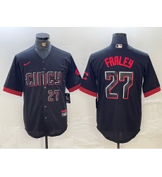Men Cincinnati Reds 27 Jake Fraley Black 2023 City Connect Cool Base Stitched Baseball Jersey 3