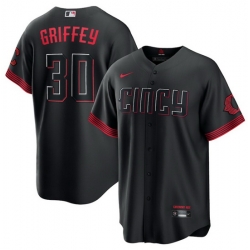 Men Cincinnati Reds 30 Ken Griffey Jr  Black 2023 City Connect Stitched Jersey