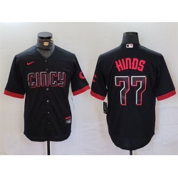 Men Cincinnati Reds 77 Rece Hinds Black 2023 City Connect Cool Base Stitched Baseball Jersey