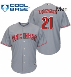 Mens Majestic Cincinnati Reds 21 Michael Lorenzen Replica Grey Road Cool Base MLB Jersey