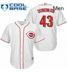 Mens Majestic Cincinnati Reds 43 Scott Schebler Replica White Home Cool Base MLB Jersey 